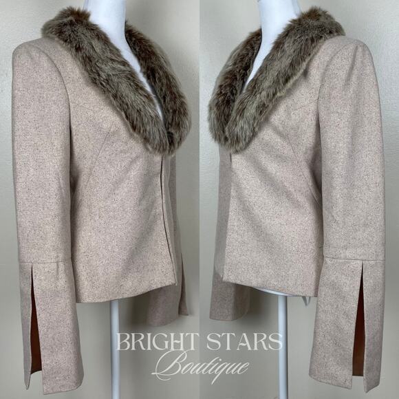 Vintage Rare Jacket Faux Fur Wool Collar ASO Rachel Green Friends Beige Classic - Picture 6 of 12